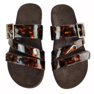 Vionic Skylar Brown Tortoise Slip On Adjautable Sandals Women Orthotic size 9